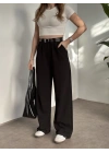 Enine boyuna likralı kemerli pantolon siyah