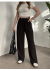 Enine boyuna likralı kemerli pantolon siyah