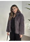 Fermuar detaylı kürk mont antrasit