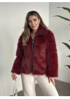 Fermuar detaylı kürk mont bordo