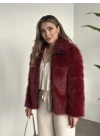 Fermuar detaylı kürk mont bordo