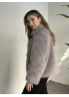 Fermuar detaylı kürk mont gri