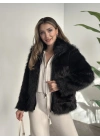 Fermuar detaylı kürk mont siyah