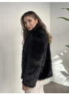 Fermuar detaylı kürk mont siyah