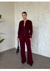 Fermuarlı Triko Hırkalı Takım bordo