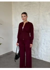 Fermuarlı Triko Hırkalı Takım bordo