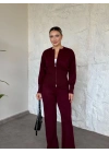 Fermuarlı Triko Hırkalı Takım bordo
