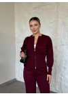 Fermuarlı Triko Hırkalı Takım bordo