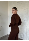 Fermuarlı Triko Hırkalı Takım kahve
