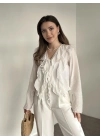 Fırfırlı gömlek bluz beyaz