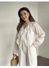 Fırfırlı gömlek bluz beyaz