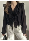 Fırfırlı gömlek bluz siyah
