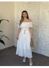 Fisto nakışlı beli gipeli madonna etekli takım beyaz