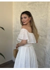 Fisto nakışlı beli gipeli madonna etekli takım beyaz