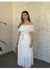 Fisto nakışlı beli gipeli madonna etekli takım beyaz