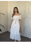 Fisto nakışlı beli gipeli madonna etekli takım beyaz