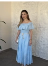 Fisto nakışlı beli gipeli madonna etekli takım mavi