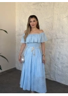 Fisto nakışlı beli gipeli madonna etekli takım mavi
