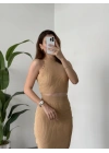 Fitilli Etekli Triko Takım - Camel
