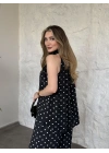 Halter yaka sırtı bağlama detaylı salaş puantiye takım siyah