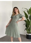 Karpuz Kol Midi Boy Pamuklu Viskon Elbise Yeşil