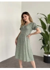 Karpuz Kol Midi Boy Pamuklu Viskon Elbise Yeşil