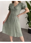 Karpuz Kol Midi Boy Pamuklu Viskon Elbise Yeşil
