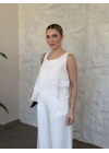 Kat kat fır fır detay bluz beyaz