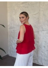 Kat kat fır fır detay bluz kırmızı