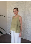 Kat kat fır fır detay bluz yeşil