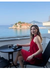 Kat kat volanlı etek ucu uzun elbise kırmızı