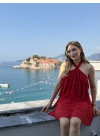 Kat kat volanlı etek ucu uzun elbise kırmızı
