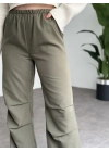 Katlamalı lastik ayarlamalı terikoton kumaş pantolon Haki