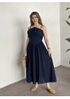 Keten korseli elbise lacivert