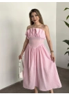 Keten korseli elbise pembe