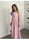 Keten korseli elbise pembe