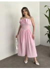 Keten korseli elbise pembe