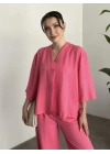 Kimona düğmeli takım pembe