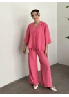 Kimona düğmeli takım pembe