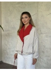 Kırmızı yaka detaylı çizgili ceket
