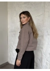 Kısa kapaklı cepli kaşe ceket krem