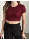 Kısa kol crop boy modal kumaş body bordo