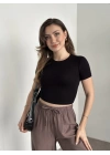 Kısa kol crop boy modal kumaş body siyah