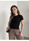 Kısa kol normal boy modal kumaş body siyah