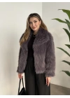 Kruvaze yaka astarlı kürklü mont antrasit