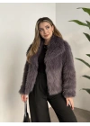 Kruvaze yaka astarlı kürklü mont antrasit