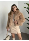 Kruvaze yaka astarlı kürklü mont camel