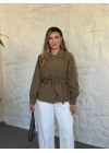 Kuşaklı Cep Detaylı Modern Trenç Ceket yeşil
