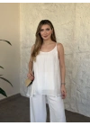 Lara askılı salaş bluz beyaz