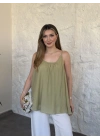 Lara askılı salaş bluz yeşil
